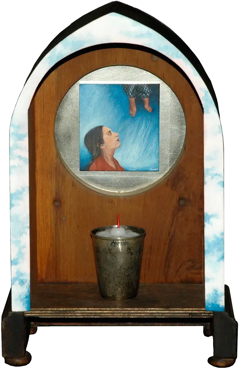 Asención.- Ascension. 2010. Egg tempera and mixed media. 13 x 7.6 x 4.3 in.